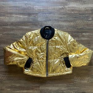 Forever 21 Metallic Puffer Bomber Jacket